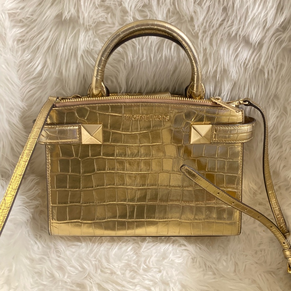 Michael Kors KARLA Gold Embossed Small EW Satchel Small Woman’s Crossbody